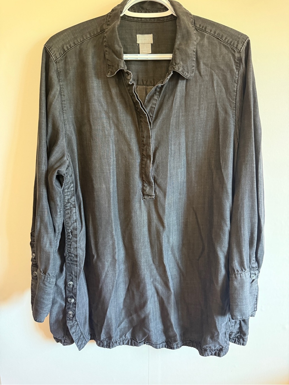 Chico’s Tencel Lyocell Blouse Size 3 Gray Chambray Soft Casual Top